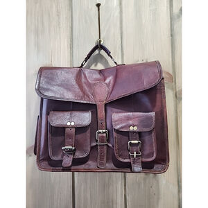 Unisex Leather Messenger/Laptop Briefcase, Padded Compartments, EUC